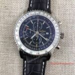Top Grade Knockoff Breitling Navitimer GMT Chronograph Watch Black Leather On Sale